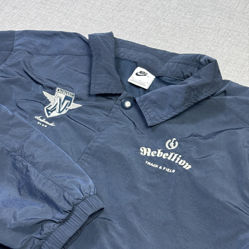 Nike Rebellion Ambassador Club Windbreaker Jacket Mens Medium Blue Snap Buttons